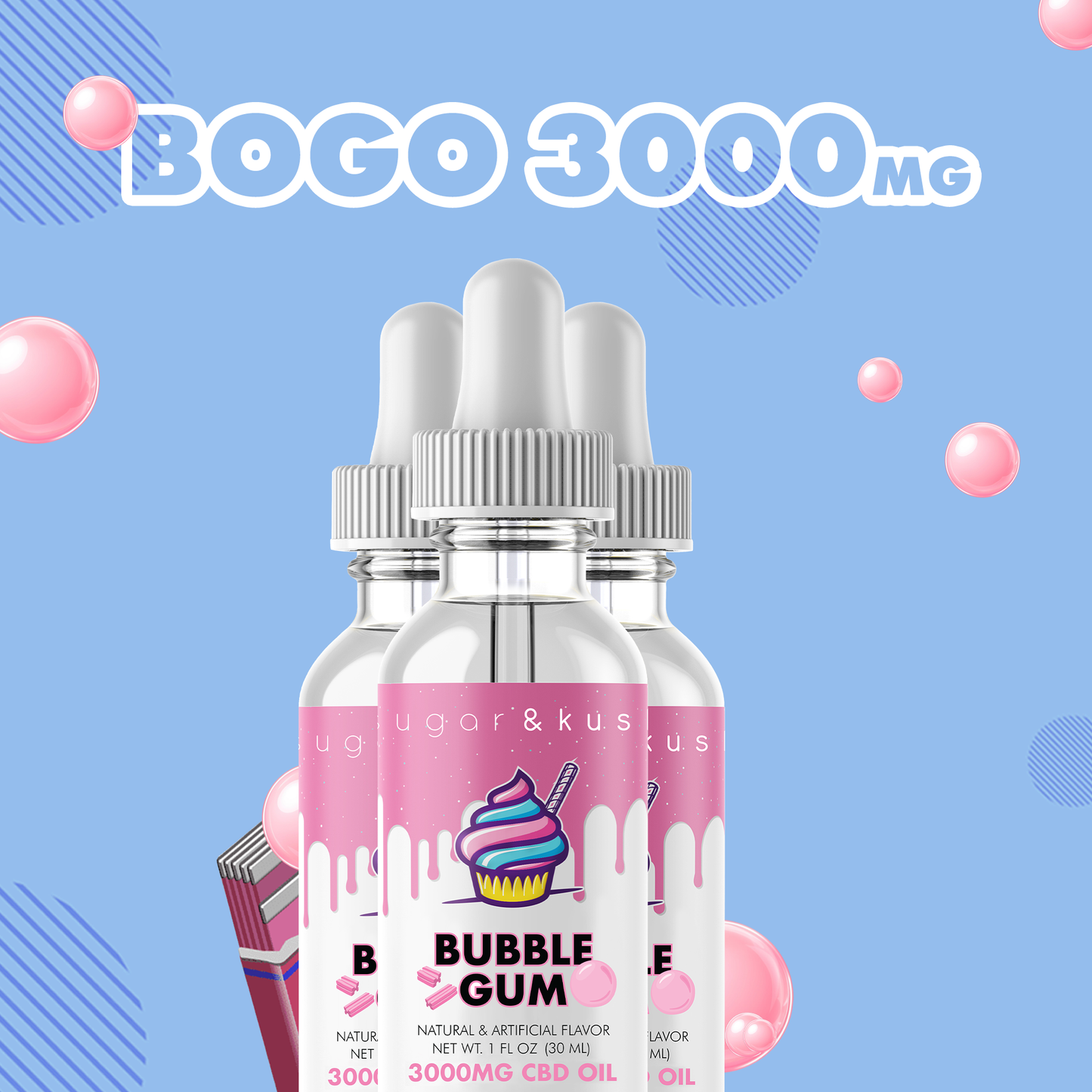 Bogo Bubble Gum CBD 3000mg Oil Drop