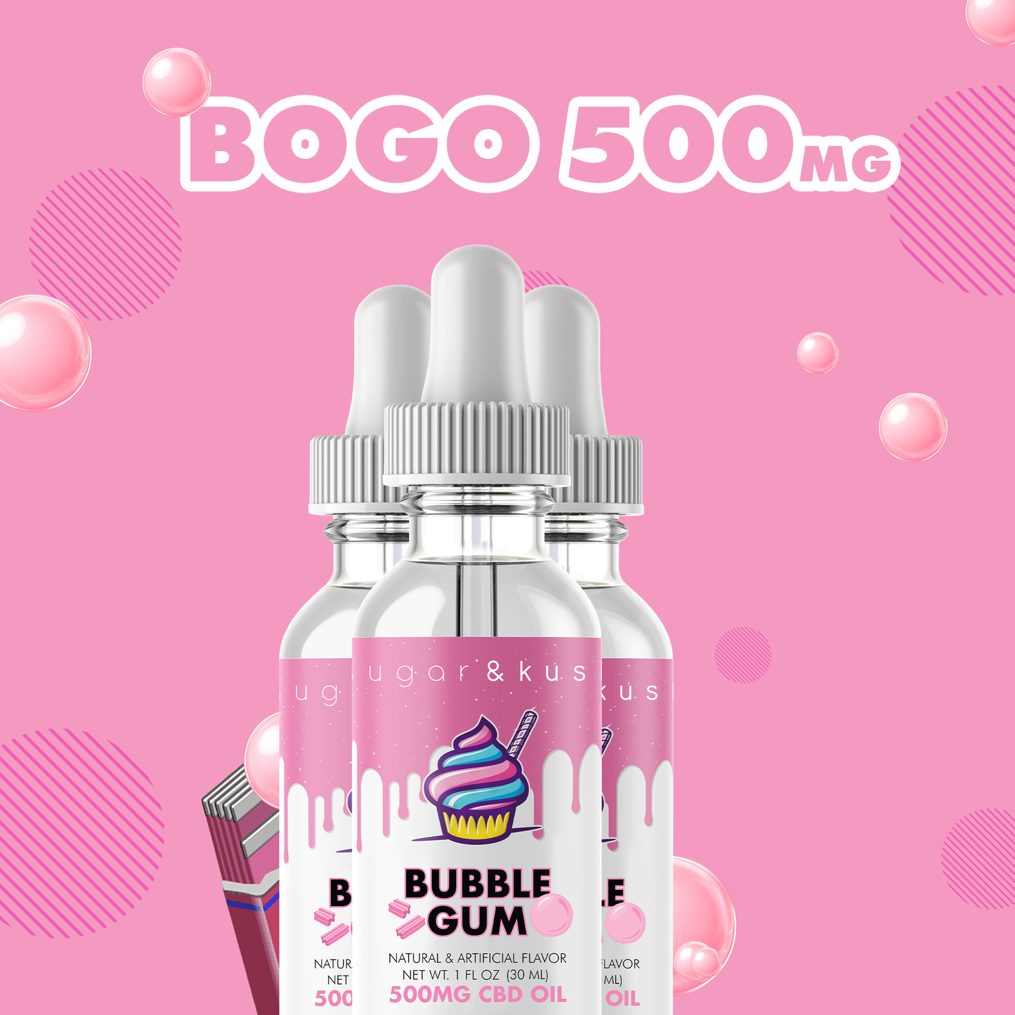 Bogo Bubble Gum CBD 500mg Oil Drop